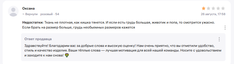 Щаблонный ответ на отрицательный отзыв