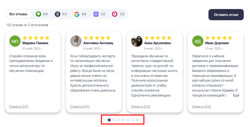 карусель отзывов