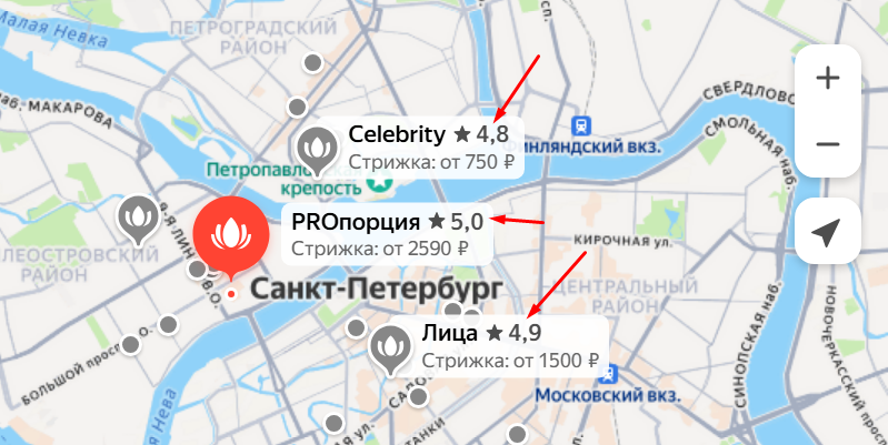 рейтинг на карте