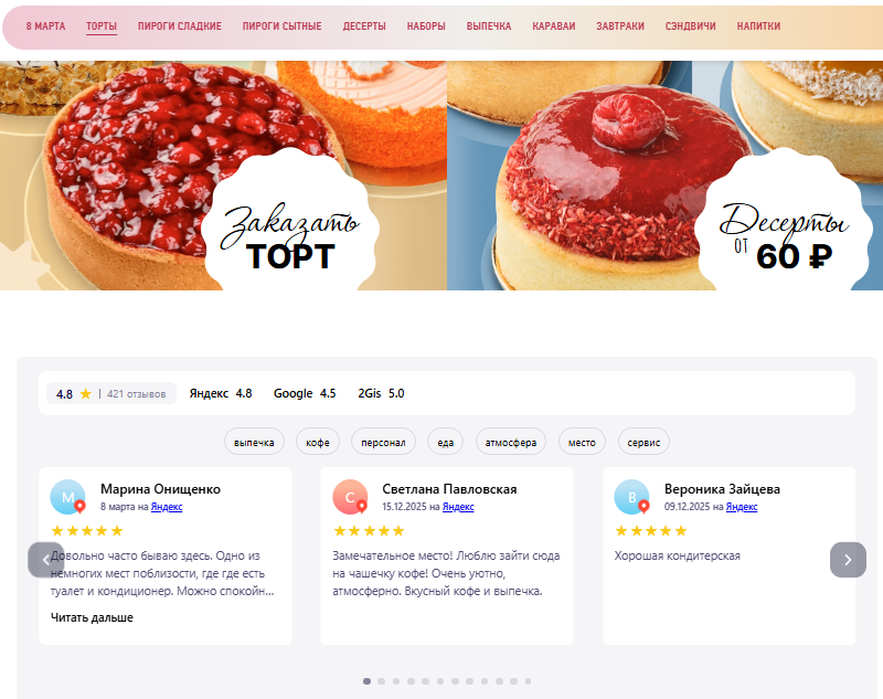 сайт кондитерской с отзывами